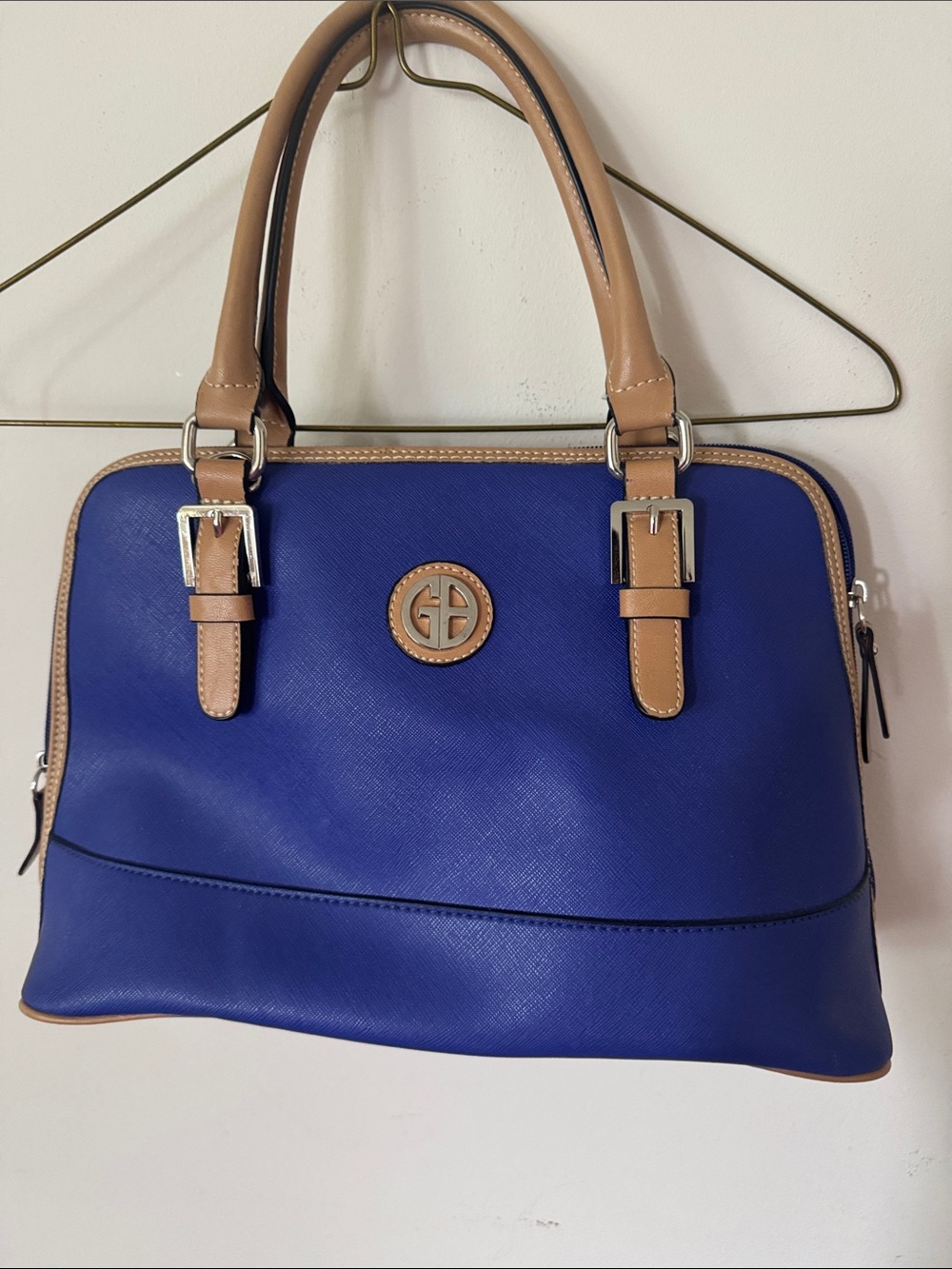 Gianni Bini Blue and Tan Double-Handle Satchel